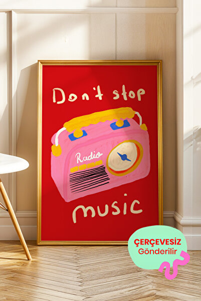 ArtDropsco Retro Radyo Poster, Renkli Müzik Temalı Pop Art İllüstrasyon Çerçe...
