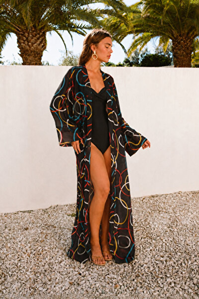 armonika Women's Belted Chiffon Kimono with Side Slits Arm-26Y001020 D51
