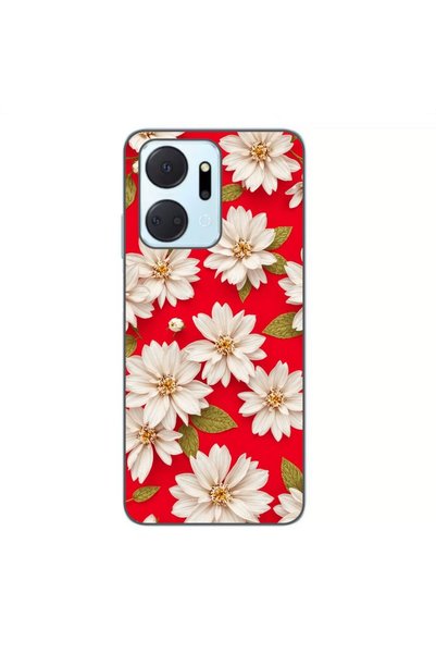 OEM Θήκη συμβατή με Honor X7a, από σιλικόνη gel TPU, με λευκά λουλούδια σε κό...
