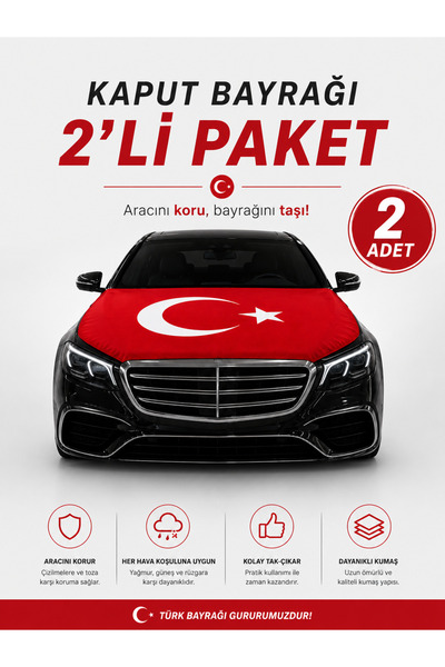 Asyabayrak 2'li Paket Türk Bayraklı Araç Kaput Bayrağı Küçük Boy (100x150 cm)