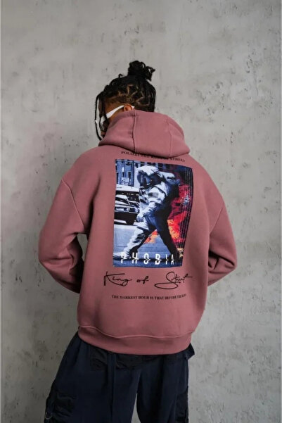 Generic Brand Men's Astronaut Printed Hooded Sweat - Dried Rose