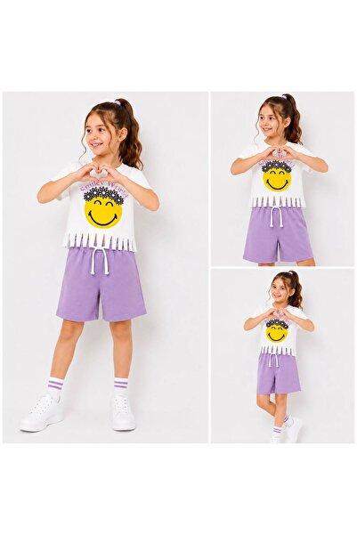 ciklet kids Girl's Shorts and Tassel-Trimmed Top Set