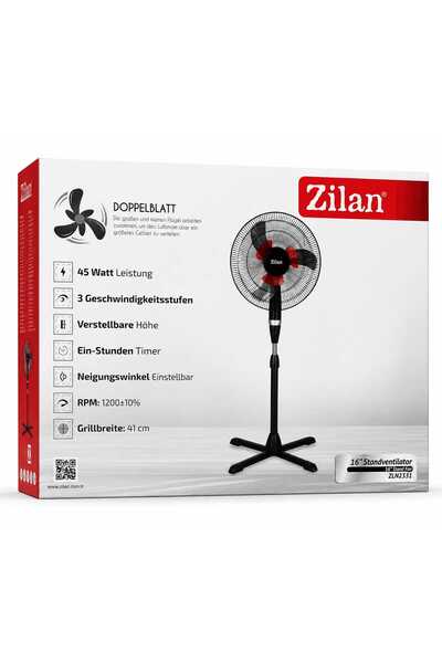 Zilan Ventilator cu picior ZLN-2331 40cm, 60W - Palete duble silentioase, ina...