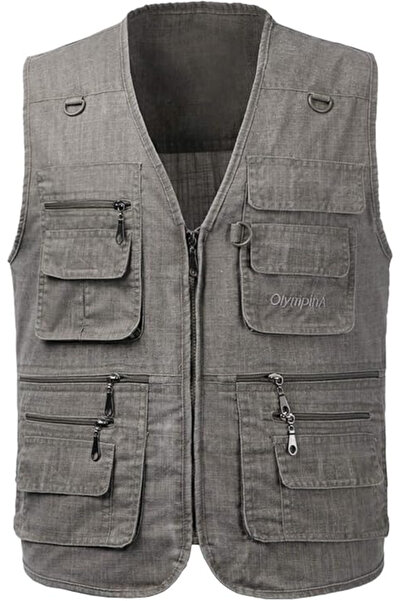 OEM Grey men's vest with zipper and pockets for outdoor activities, 4XL