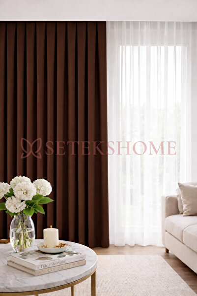 Setekshome Plain Island Background Curtain Brown 1X3 Tight Pleat