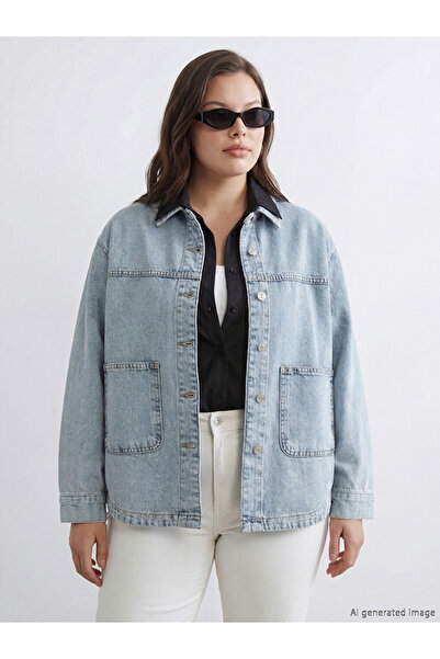 LC Waikiki Shirt Collar Oversize Women's Jean Jacket