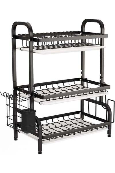 DubaiGallery Premium 3-Layer Dish Drainer Rack for Kitchen Counter, Space Sav...