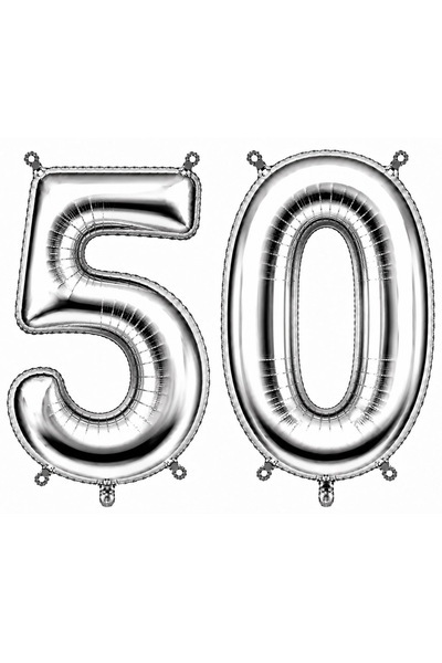 BeySüS 50 Number Foil Balloons Silver Color (100 cm)