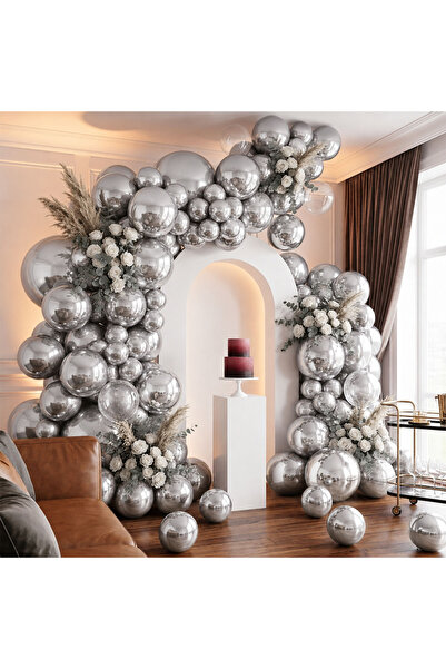 BeySüS Silver Color Latex Metallic Balloon (30 cm) - 100 Pieces