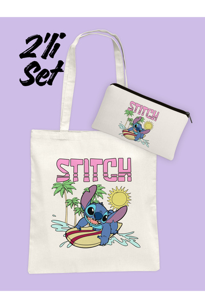 Hayali Şeyler Sevimli Sörfcü Stitch Çanta ve Kalemlik 2'li Set