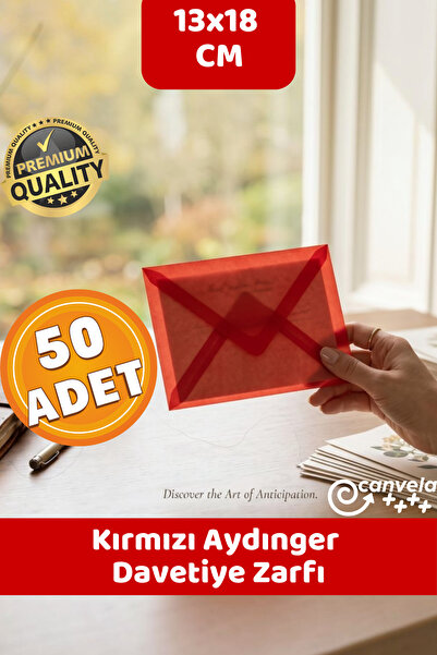 CANVELA Premium Kırmızı Aydınger Zarf 13x18 Cm Şeffaf Zarf Transparan Zarf Dü...