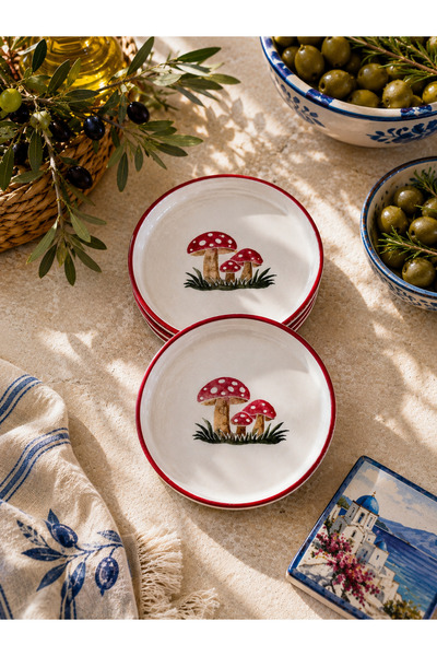 Yasvera Ceramics 6’lı mantar desen tatlı tabağı