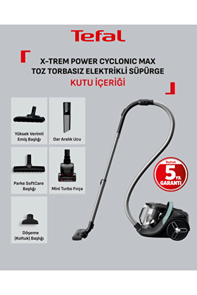 TEFAL 5 YIL garanti X-Trem Power Cyclonic Max 2,5 Litre 900 Watt Toz Torbasız...