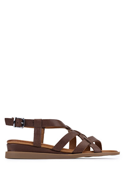 Tamer Tanca Women's Genuine Leather Brown Flat Sandals