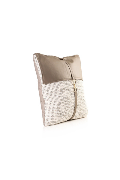 Midas Furniture وسادة مربعة من الجلد والجاكارد 45X*45 سم بني فاتح