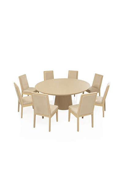 Midas Furniture WOODEN DINING TABLE SET 8 CHAIRS 180X75 CM BEIGE
