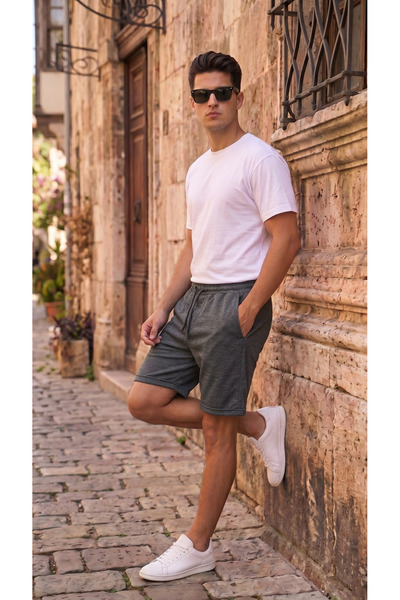 BETES Men's Smoked Pique Fabric Stylish Comfortable Double-Leg Shorts with Po...