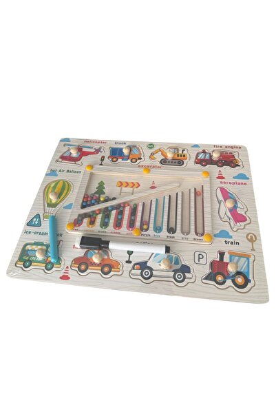 ADIRI SHOP Tăbliță educativă Copii din lemn 4 în 1 cu puzzle vehicule, labiri...