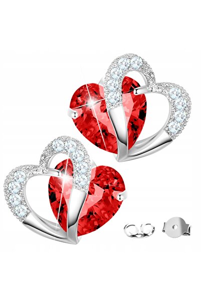 Larezo Cercei Din Argint 925 Cu Cristale Rosii Si Zirconiu Cubic Love, Inchiz...