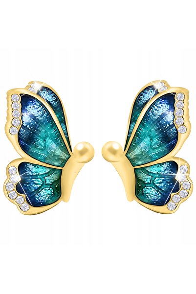 Larezo 925 Silver Earrings Gold Plated, Blue Butterfly Wings Pattern, Screw C...