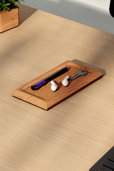 Woodsaka Luxury Tray - Large |   Desktop Pen Holder and Accessory Box Made of Cherry Wood |