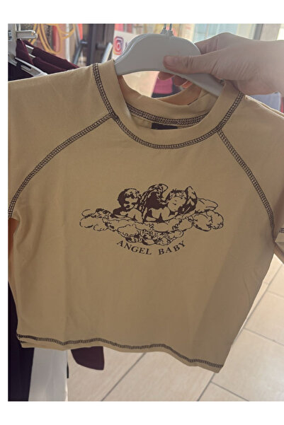 İsra Ayyıldız Moonstar Collection Bej Harajuku Fashion Angel Baby Y2K Kısa Ko...
