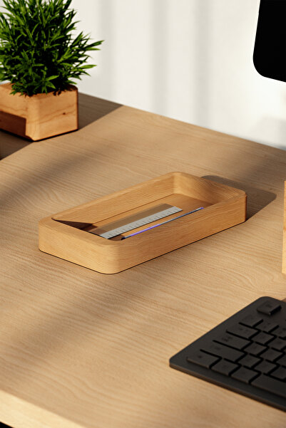 Woodsaka Gobi Horizontal Pen Holder |   Oak Wood Desktop Organizer |