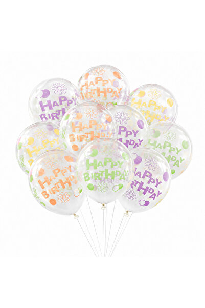 Ropet Top Bottom Set of 25 Transparent Happy Birthday Latex Balloons, 30 cm,
