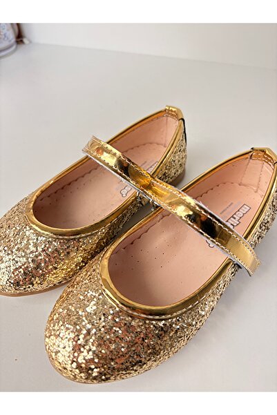 Miray baby kids Kız Çocuk Gold Simli Babet Ayakkabı – Bayramlık ve Özel Gün A...