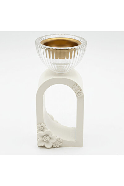 AKDC Cream Chalk & Crystal Glass Incense Burner | Floral Arch Design | 15 cm