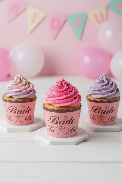 NEWPARİ Bride to Be Yazılı Pembe Cupcake Muffin Kapsülü Kek Kabı Fırında Dağı...