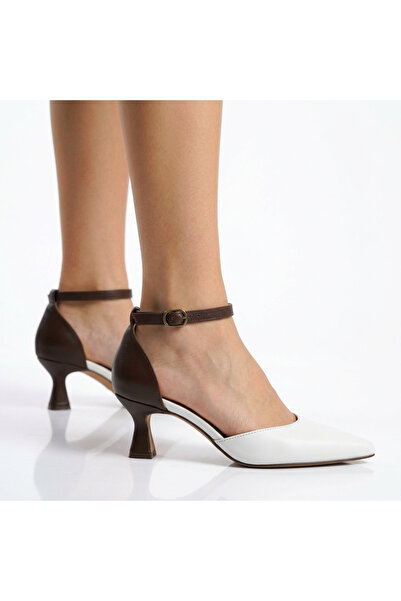 Zlato Women's White Brown Two-Color Ankle Strap Low Heel Shoes