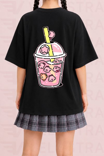 Velostra Women's Cute Character Printed Oversize Crew Neck Cotton Casual Combed Cotton T-Shirt