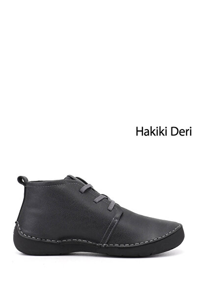 GÖNDERİ(R) Women's Anthracite Lace-Up Genuine Leather Comfort Boots