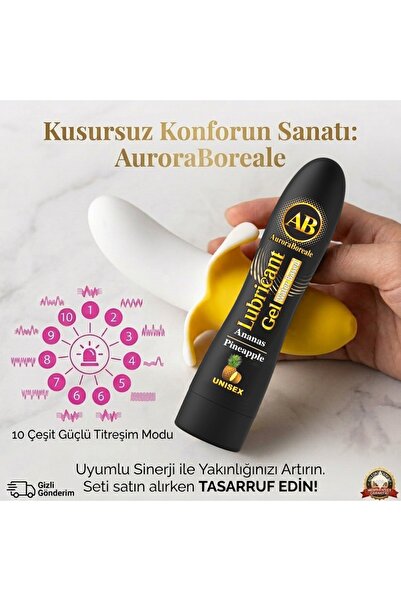 AuroraBoreale Premium Ananaslı Kayganlaştırıcı Jel 10 Modlu Muz Tasarımlı Mas...