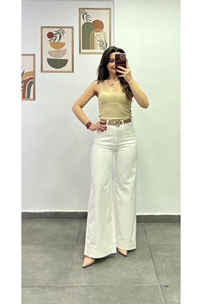 bydenizcollection Cotton Fabric Palazzo Trousers with Pocket and Belt Detail