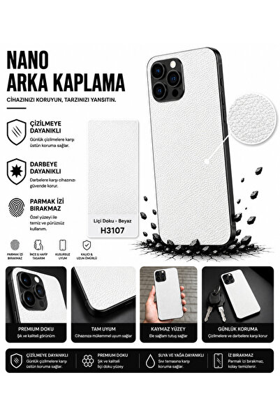 Astakos 3M Küçük Desen Deri Doku Beyaz Arka Kaplama iPhone 13 Pro