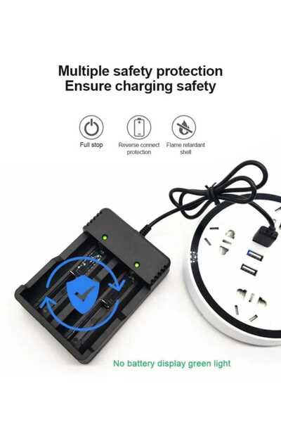 Generic شاحن بطاريات ليثيوم أيون قابل لإعادة الشحن 2 فتحة بطاريات ، شحن ذكي USB ، حماية من شحن زائد (لايشمل البطاريات)
