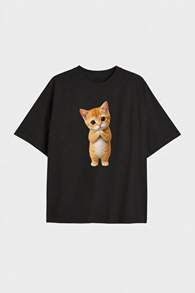 Auryne Jewelry Unisex Shy Cat T-Shirt 100% Organic Cotton Crew Neck Comfortab...