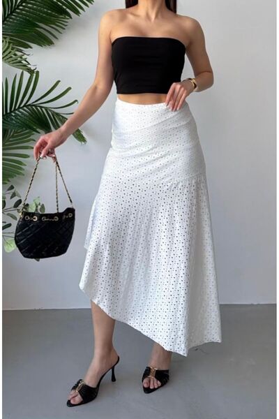 rose tml giyim Women's White Asymmetrical Midi Skirt