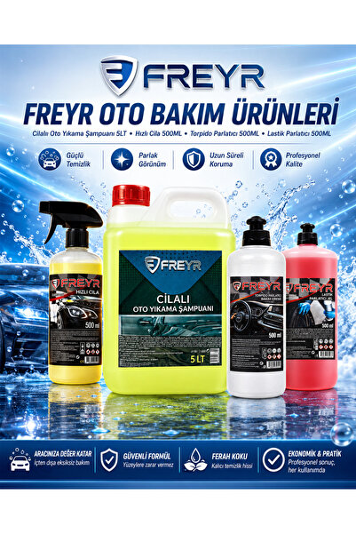 FREYR 5 KG Cilalı Oto Yıkama Şampuanı - 500 ML Lastik Parlatıcı Jel, Hızlı Cila, Torpido Parlatıcı