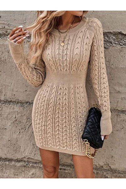 Iuliashop Rochie tricotată scurtă Blanca Bej - M