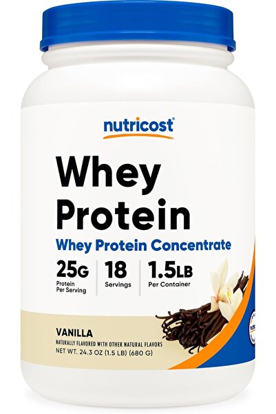 Nutricost مركز بروتين مصل اللبن (1.5 رطل، بنكهة الفانيليا) - 25 جرام بروتين ل...