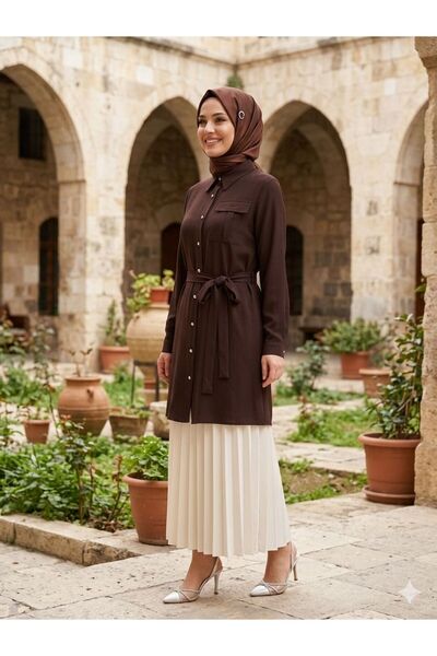DYVAS Arya Düğmeli Belden Kuşaklı Medine İpeği Tunik