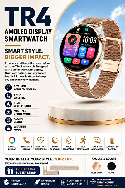OTEETO TR4 AMOLED Display Smart Watch – Smart Calling, Health Monitor & IP68 ...