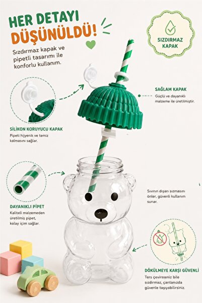 Kitchen Beauty Sevimli Ayıcık Suluk Pipetli Sızdırmaz Suluk Su Şişesi Pinterest Matara Okul Suluğu 600Ml