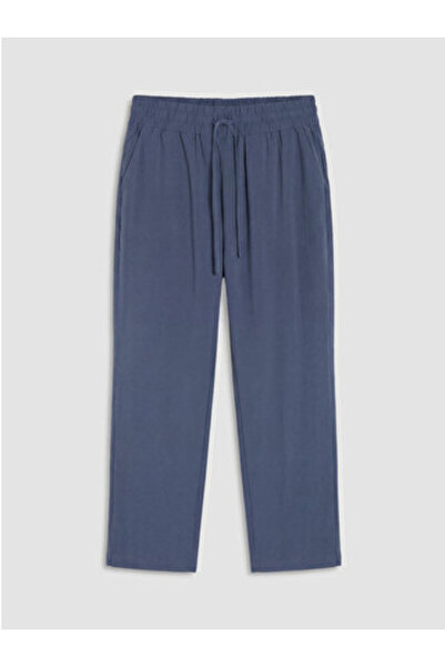 LC Waikiki New Season Navy Blue Elastic Waist Linen Blend Women's Trousers