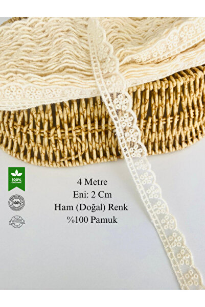 seyranat 4 Metre, Eni 2 Cm, Küçük Çiçek Desenli Kaliteli Pamuklu Ham Doğal Re...