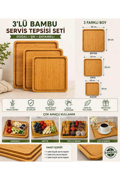 MİR 3 lü bambu servis tepsisi seti
