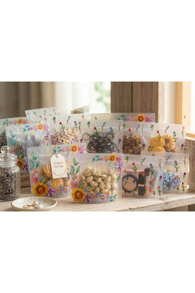 Ark Flower Patterned Lockable Transparent Bags 10 Pieces